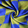 CHEAKERBOARD - ROYAL BLUE & OLIVE KNITTED 30% WOOL 70% POLY 150cm WIDE 390 GRM