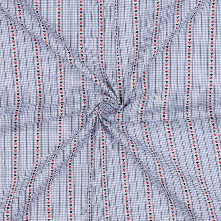 QUEEN OF HEARTS GINGHAM 
BLUE NAVY 
100% FINE COTTON JACQUARD 
THE DRESSMAKER FABRICS 
SEWING BEE 