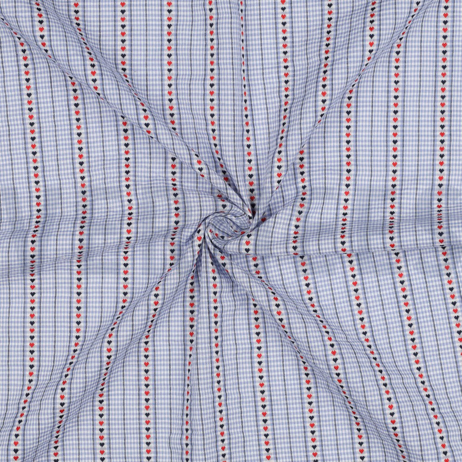 QUEEN OF HEARTS GINGHAM 
BLUE NAVY 
100% FINE COTTON JACQUARD 
THE DRESSMAKER FABRICS 
SEWING BEE 