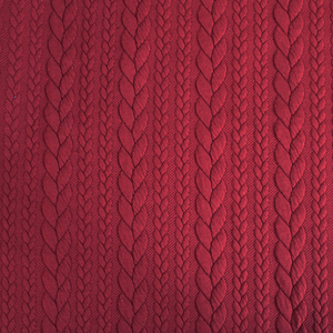 CABLE KNIT - DARK RED  STRETCH  KNITTED 75% POLY 22% RAYON 3% SPANDEX  150cm WIDE 320 GRM