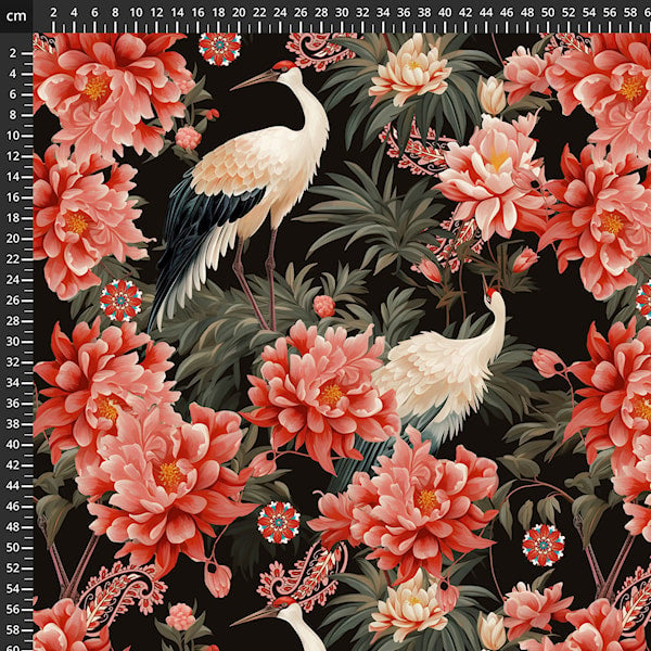 STOF OF DENMARK - 
AVALANA VISCOSE JERSEY 
JAPAN JAPENESE CRANE DESIGN  LARGE PRINT 
THE DRESSMAKER FABRICS 