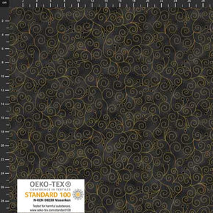 CHRISTMAS SWIRLS -CHARCOAL  STOFF OF DENMARK  100% COTTON 115cm WIDE