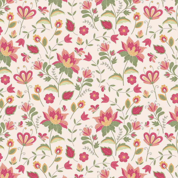 CRAFTY PIE BROGAN ALLARD
COTTON VISCOSE 
CREAM FLORAL 
FOLK EMBRODERY 
THE DRESSMAKER FABRICS 
SEWING BEE 