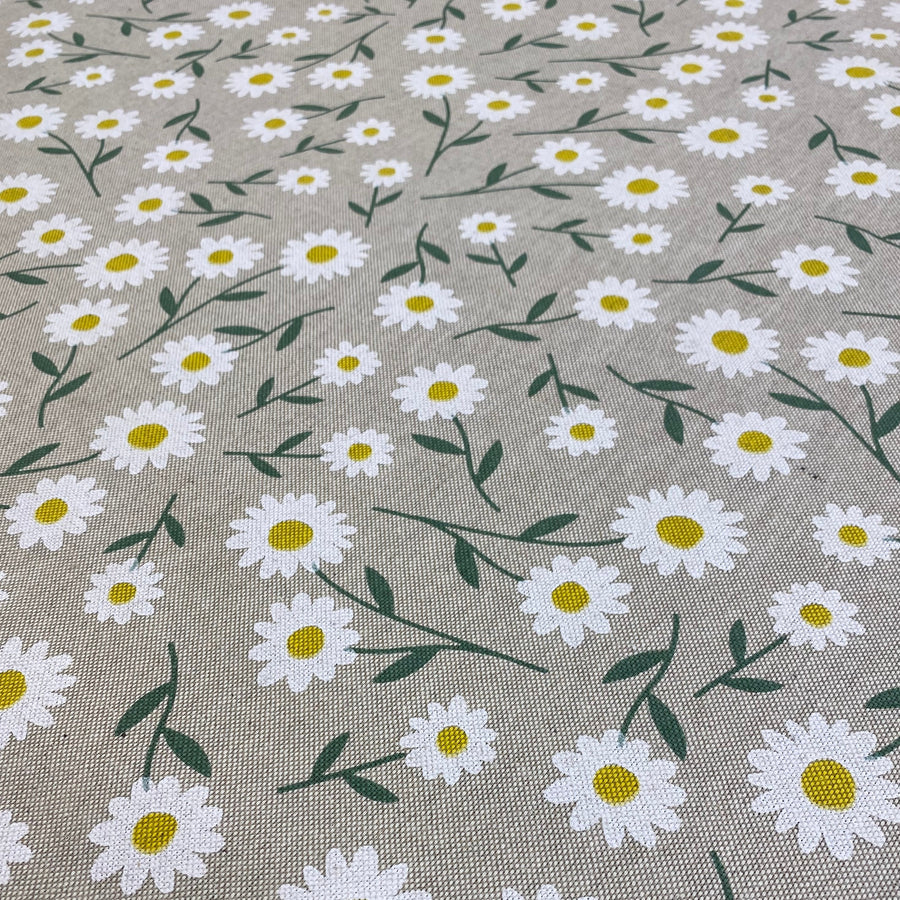 SCATTERED DAISYS  LINEN LOOK  80% COTTON 20% POLY  150cm WIDE