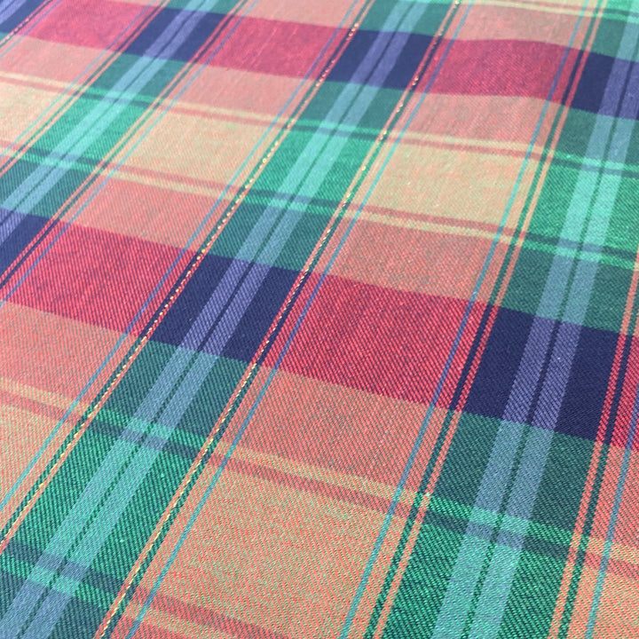COTTON CHECK GREEN 99% COTTON, 1% LUREX 145cm WIDE