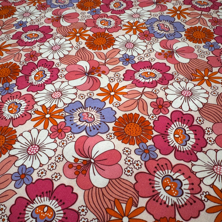 CRAFTY PIE BROGAN ALLARD VISCOSE CHALLIS  FLOWER CHILD PINK  THE DRESSMAKER FABRICS  SEWING BEE 