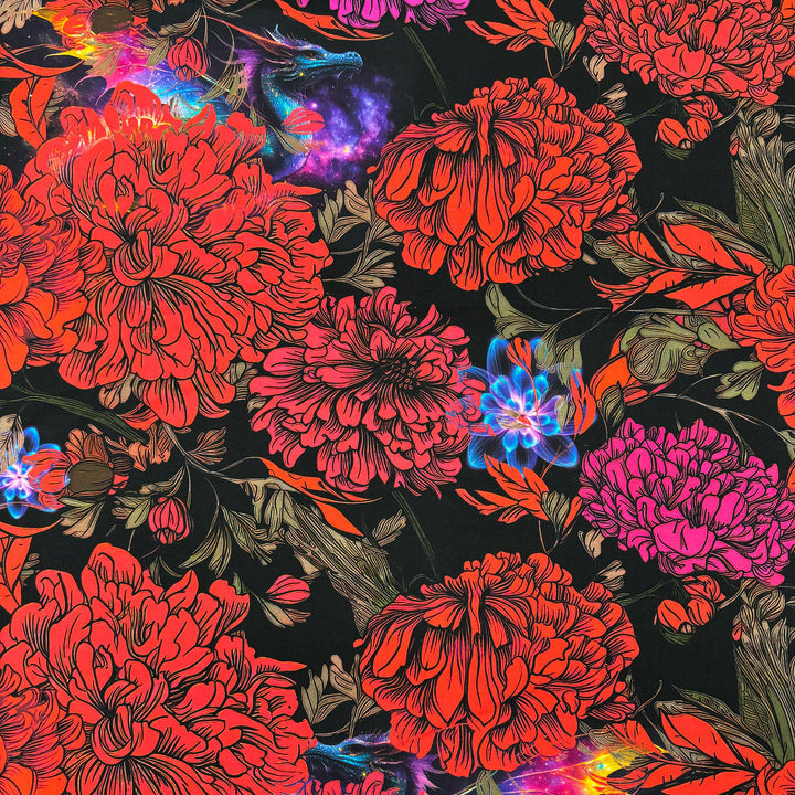 STOF OF DENMARK - PEONY DRAGON 
JAPENESE ORIENTAL ASIAN
AVALANA COTTON JERSEY 
THE DRESSMAKER FABRICS 