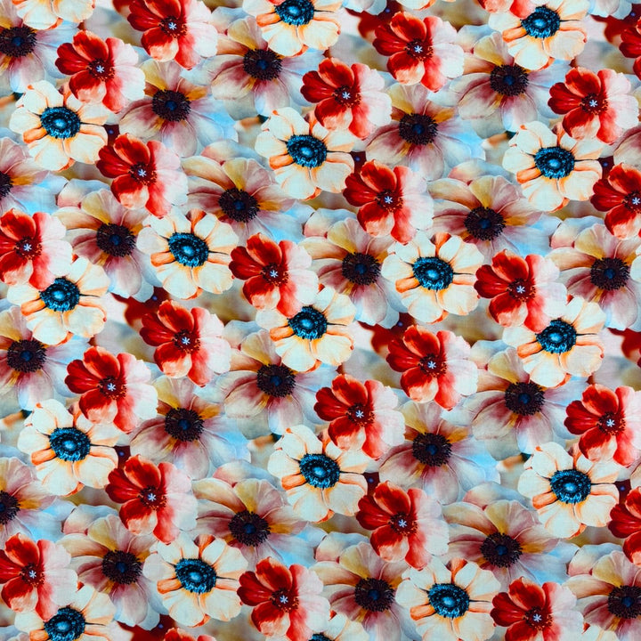 BOLD IN BLOOM 
VISCOSE POPLIN 
DRAPY FABRIC - DRESSMAKING 
SUMMER FABRIC - THE DRESSMAKER FABRICS 
POPPY POPPIES 