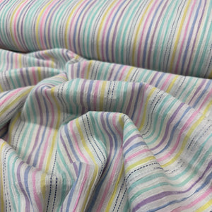 BUBBLE SEERSUCKER 
DESIGNER DEADSTOCK 
THE DRESSMAKER FABRICS 
SUMMER FABRIC 
DRESSMAKING 
STRIPES STRIPED 
GINGHAM 