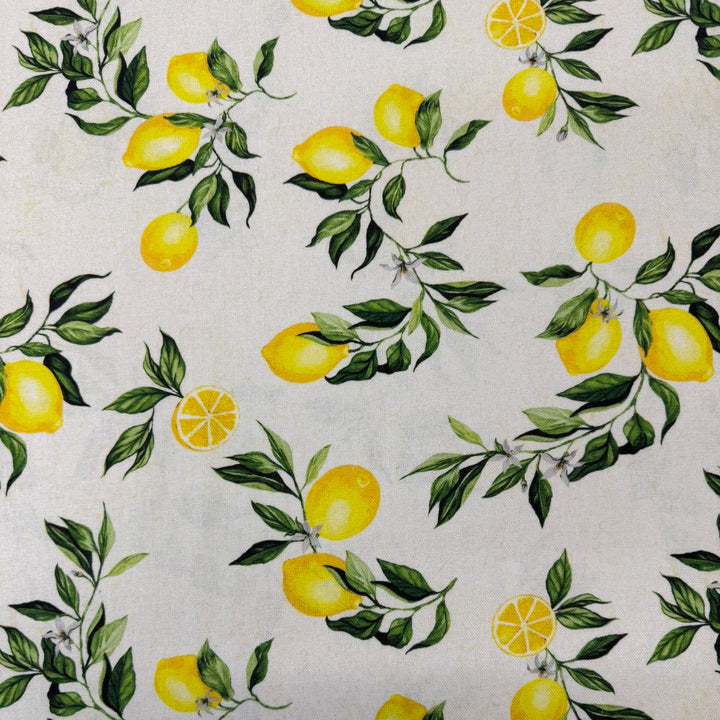 SOFT SLUB WOVEN LINEN VISCOSE 
LEMONS BLUE 
THE DRESSMAKER FABRICS 