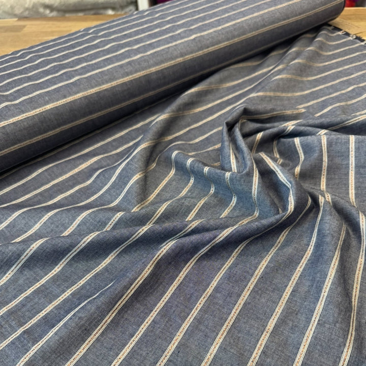 DESIGNER DEADSTOCK - LUREX STRIPED CHAMBRAY
