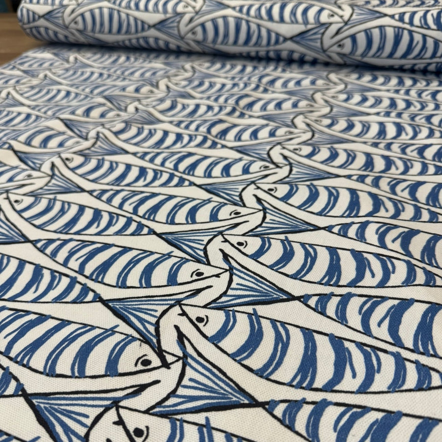 SARDINES IN A CAN
FISH - NORTICAL
THE DRESSMAKER FABRICS 
COTTON CANVAS 
COTTON DIGITAL PRINT 
DRESSMAKING 