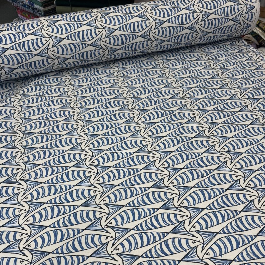 SARDINES IN A CAN
FISH - NORTICAL
THE DRESSMAKER FABRICS 
COTTON CANVAS 
COTTON DIGITAL PRINT 
DRESSMAKING 