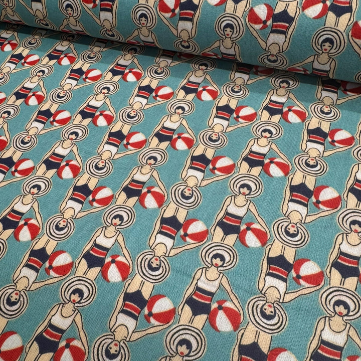 1950s ON THE BEACH 
DRESSMAKING VINTAGE DESIGN 
THE DRESSMAKER FABRICS 
100% COTTON 
