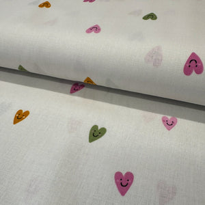 SMILEY HEARTS 
RAINBOW STRIPE 
100% FINE COTTON POPLIN  
THE DRESSMAKER FABRICS 
SEWING BEE 