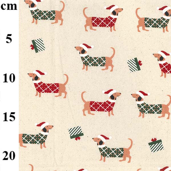 CHRISTMAS FABRIC
QUILTERS COTTON - CHRISTMAS
JOHN LOUDEN FESTIVE HOLLY
DACHSHUND SAUSAGE DOG 
THE DRESSMAKER FABRICS 