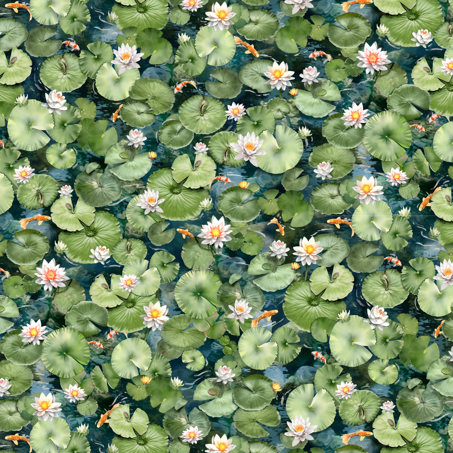 KOI POND DIGITAL PRINT 
CLINT EAGER 
THE DRESSMAKER FABRICS 
QUILTING QUILTERS PATCHWORK 
FISH 