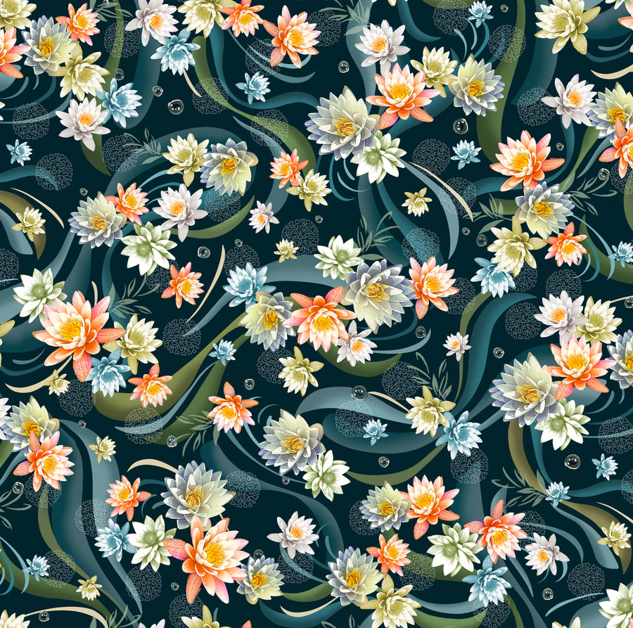 KOI POND DIGITAL PRINT 
CLINT EAGER 
THE DRESSMAKER FABRICS 
QUILTING QUILTERS PATCHWORK 
FISH 