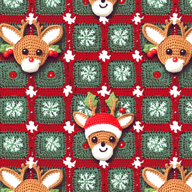 3D PRINT
CROCHET GRANNY SQUARE REINDEER PRINT 
DAISY CHAIN
THE DRESSMAKER FABRICS 
DIGITAL PRINT 
CHRISTMAS FESTIVE 