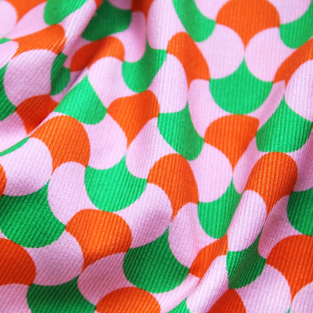 NEEDLE CORD 
DIGITAL PRINT 
ORANGE PINK GREEN
100% COTTON 
THE DRESSMAKER FABRICS 