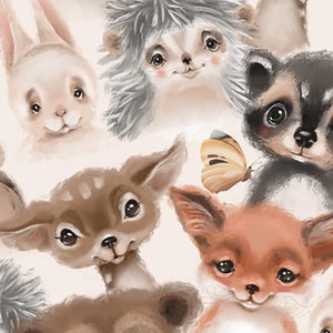WATER COLOUR BABY ANIMALS 100% COTTON