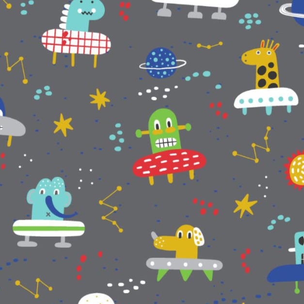 SPACE - ALIENS - KIDS - OUTER SPACE  COTTON JERSEY  98% COTTON 2% ELASTANE  150cm WIDE KIDS FABRIC 