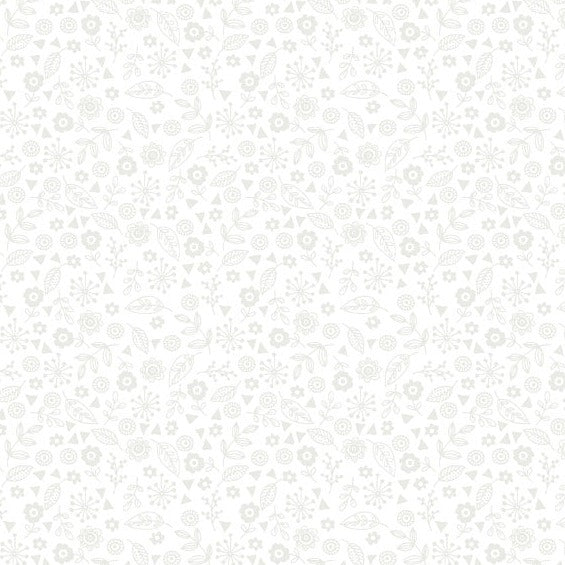 DOODLE DITSY - WHITE ON WHITE  MAKOWER ESSENTIALS  100% PREMIUM QUILTERS COTTON 115cm WIDE