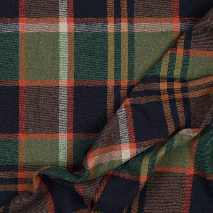 YARN DYED FLANNEL CHECK NAVY 65% COTTON, 15% VISCOSE 20% POLY  145cm WIDE 150 GSM