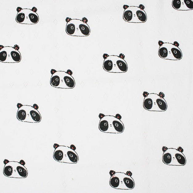 POINTELLE  KNITTED JERSEY WHITE SMILEY PANDA  100% COTTON  140cm WIDE 190 GSM