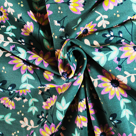 LUREX FLOWERS  COTTON JERSEY - DARK SAGE  90% COTTON 5% ELASTANE 5% LUREX 150cm WIDE DESIGNED BY POPPY 