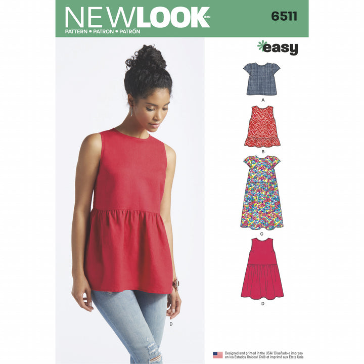 New Look Pattern 6511 Misses' Tops With Length and Sleeve Variations