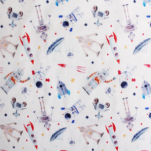 SPACE ROBOTS COTTON JERSEY BY LITTLE JOHNNY | THE DRESSMAKERS FABRICS UK