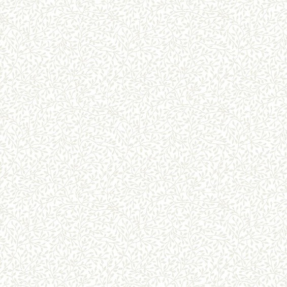 MINI LEAF - WHITE ON WHITE  MAKOWER ESSENTIALS  100% PREMIUM QUILTERS COTTON 115cm WIDE