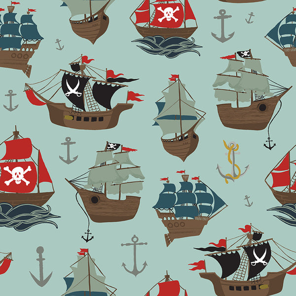 RILEY BLAKES PIRATES TALE - SHIPS - 100% QUILTERS COTTON
