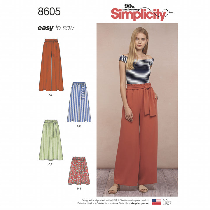  Simplicity Sewing Pattern 8605 Misses' Pull on Skirt and Trousers