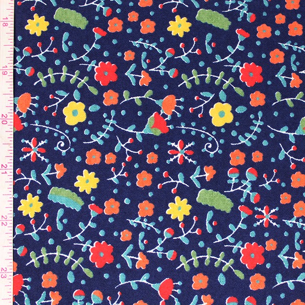 NAVY FLORAL  FLANNEL / BRUSHED COTTON  80% COTTON 20% POLY  110cm WIDE