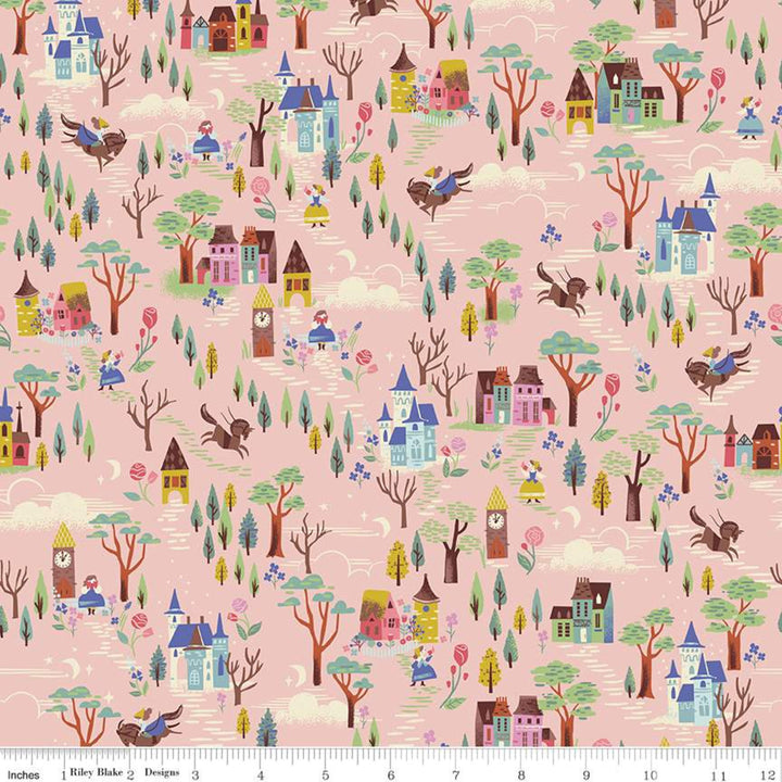 RILEY BLAKES BEAUTY AND THE BEAST  PINK WOODLAND  100% COTTON 115cm WIDE
