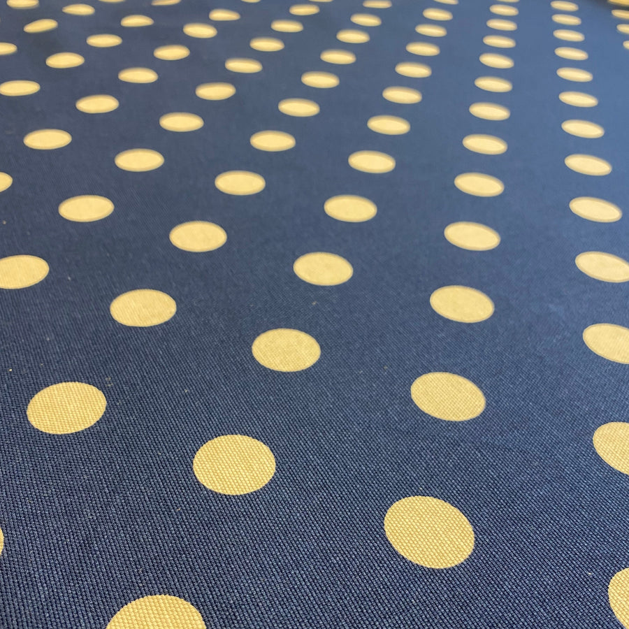 HEAVY COTTON DUCK - NAVY & BEIGE POLKA DOT