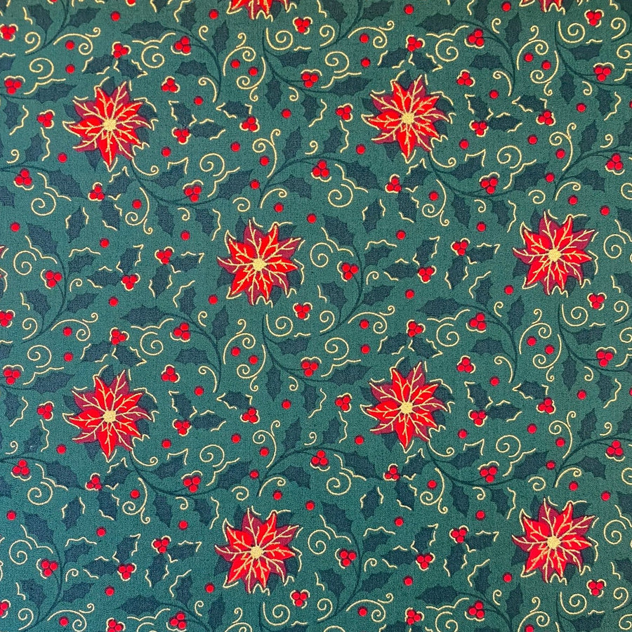 CHRISTMAS POINSETTIA  FESTIVE COLLECTION  100% COTTON 150cm WIDE