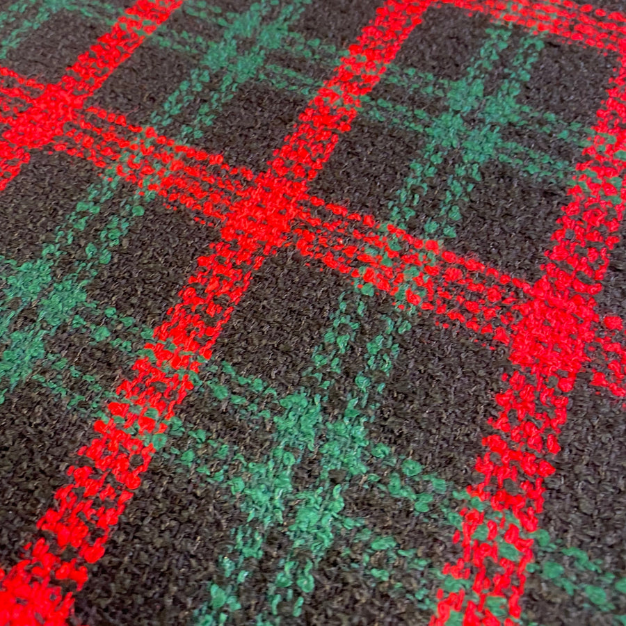 RED & GREEN CHECK  25% WOOL 35% POLY 37% VISCOSE 3% NYLON 150cm WIDE 400 GSM 