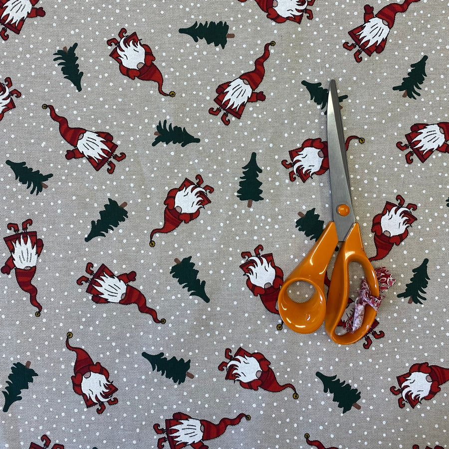 CHRISTMAS GONKS  LINEN LOOK  80% COTTON 20% POLY 150cm WIDE 