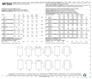 McCALLS SEWING PATTERN 7322 - MISSES PULLOVER TOPS