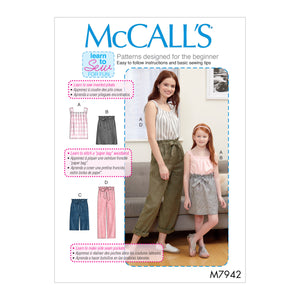 McCALLS SEWING PATTERN M7942 - CHILDRENS & GIRLS TOP, SKIRT, SHORTS & PANTS