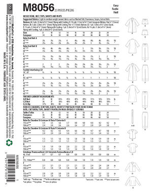 McCALLS SEWING PATTERN M8056 MISSES ROBE, BELT, TOPS,SHORTS AND TROUSERS