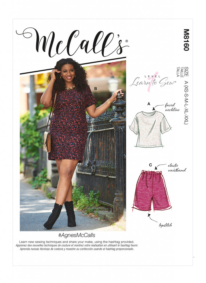 McCALLS SEWING PATTERN 8160 - MISSES MISS PETITE TOP, DRESS, SHORTS & TROUSERS