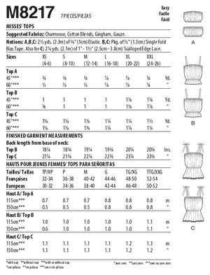 McCALLS SEWING PATTERN M8217 - MISSES TOPS