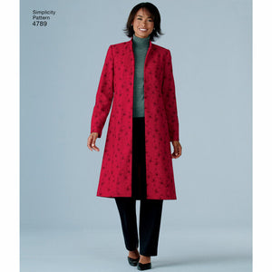 SIMPLICITY SEWING PATTERN S4789 - MISSES EASY TO SEW WARDROBE modelled example of coat alternative