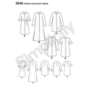 SIMPLICITY SEWING PATTERN S8546 - SHIRT DRESSES guide sheet