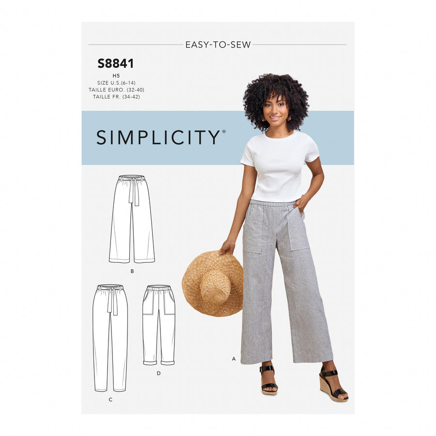  Simplicity Sewing Pattern 8841 Wide or Slim leg pull on pants 