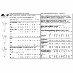 SIMPLICITY SEWING PATTERN S9010 measurement guide